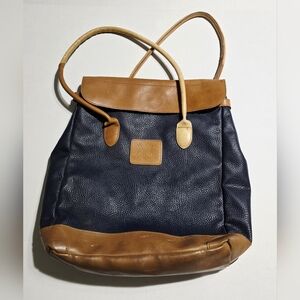 Lewis & Hyde Large Navy & Brown/Tan Leather Bag 80's Vintage Unique